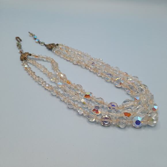Vintage 1950s Aurora Borealis Crystal Three-Strand Necklace - 16 Inches - Picture 6 of 10